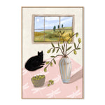 A Cat And Olives 100cm  x 150cm Framed Canvas - Natural Frame Wall Art Gioia-Local   