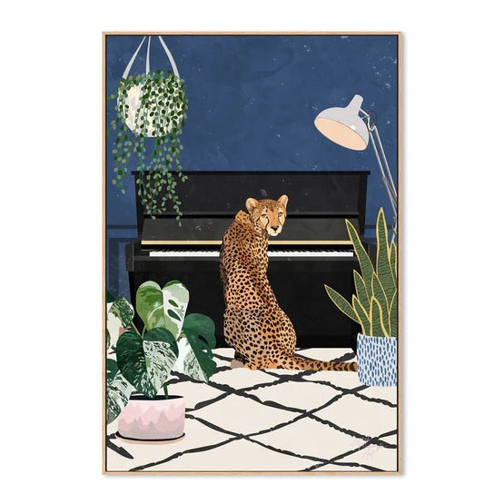 Cheetah Composer  50cm x 70cm Framed Canvas - Natural Frame Wall Art Gioia-Local   