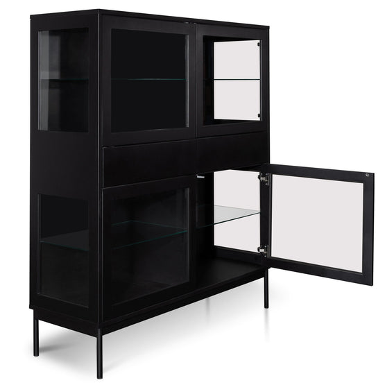 Ex Display - Holmes 120cm Wooden Storage Cupboard - Black with Glass Door Shelves Dwood-Core   