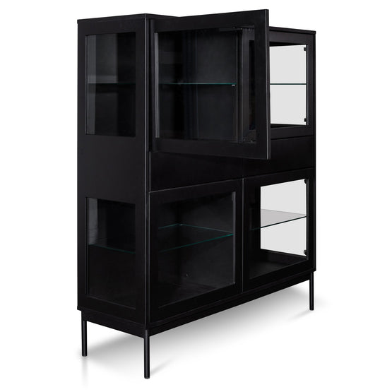 Ex Display - Holmes 120cm Wooden Storage Cupboard - Black with Glass Door Shelves Dwood-Core   