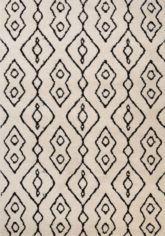 Hiero Bohemian Patterned Rug - Ivory and Charcoal 160cm x 230 cm Designer Rug Mos-Local   