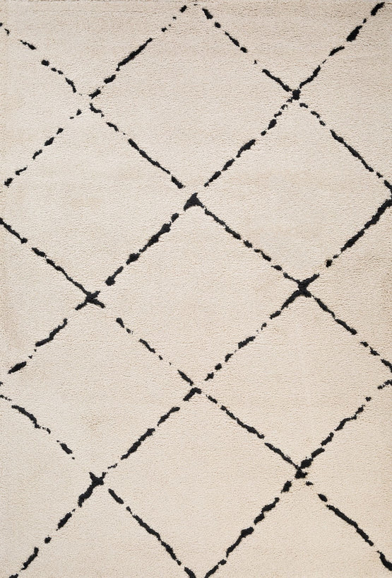 Hiero Diamond Patterned Rug - Ivory and Charcoal 200 cm x 290 cm Designer Rug Mos-Local   
