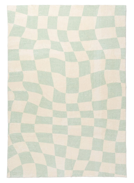 Ilenna 290cm x 200cm Abstract Checkered Washable Rug - Green & Ivory Rugs MissAmara-Local   