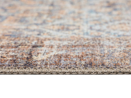 Krisna 370cm x 280cm Traditional Distressed Washable Rug - Brown and Blue Rug MissAmara-Local   