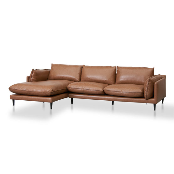 Lucio 4 Seater Left Chaise Leather Sofa - Caramel Brown Chaise Lounge K Sofa-Core   
