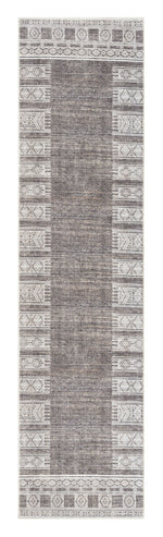 Raia 200cm x 80cm Tribal Distressed Washable Runner Rug - Charcoal & Grey Rugs MissAmara-Local   