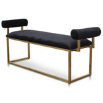 Ex Display - Florence Black Velvet Bench - Brushed Gold Base Ottoman Blue Steel Sofa- Core   