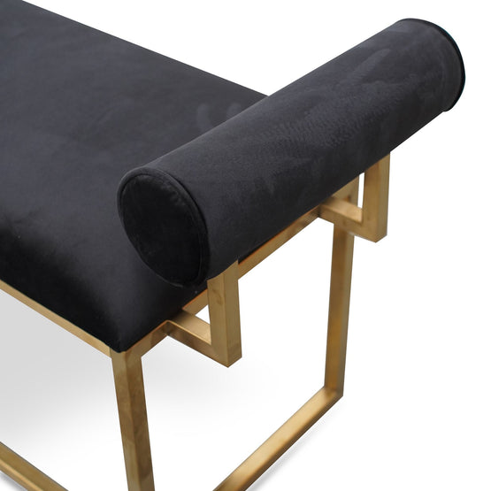 Ex Display - Florence Black Velvet Bench - Brushed Gold Base Ottoman Blue Steel Sofa- Core   