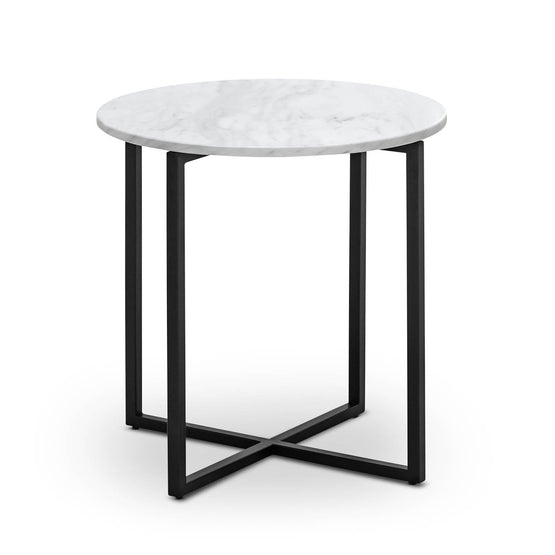Parson Round White Marble Side Table - Black Bedside Table Eastern-local   
