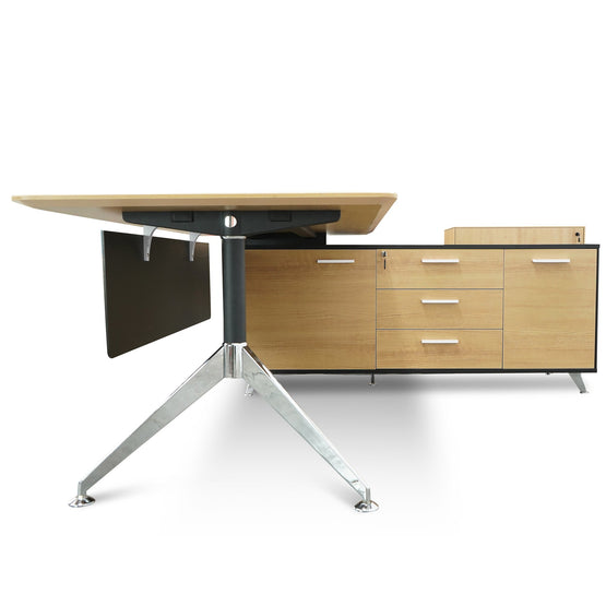 Excel 1.95m Right Return Black Executive Desk - Natural Top and Drawers Office Desk Sun Desk-Core   