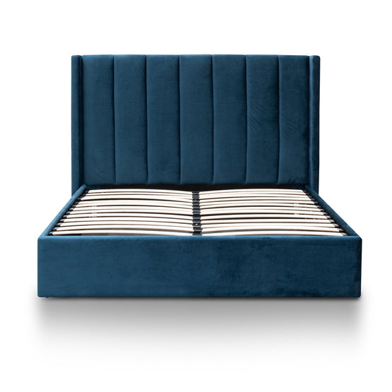 Betsy Queen Bed Frame - Teal Navy Velvet with Storage Queen Bed YoBed-Core   