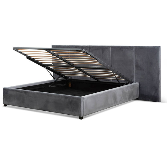 Amado Queen Bed Frame - Charcoal Velvet with Storage Queen Bed Ming-Core   