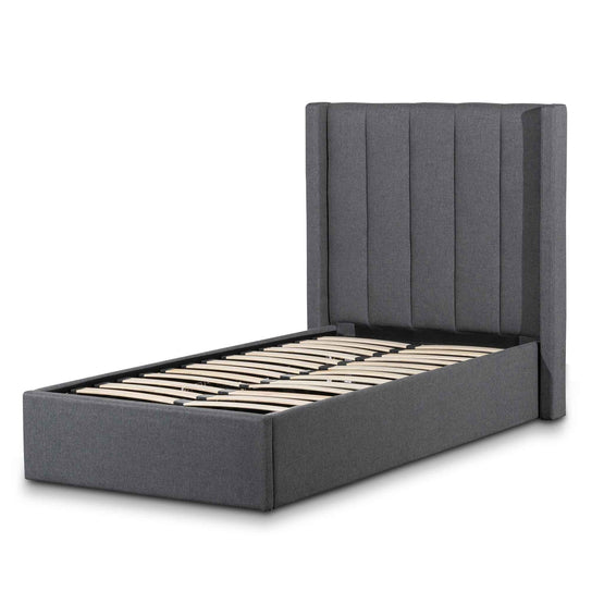 Betsy Fabric Single Bed Frame - Charcoal Grey with Storage Single Bed YoBed-Core   