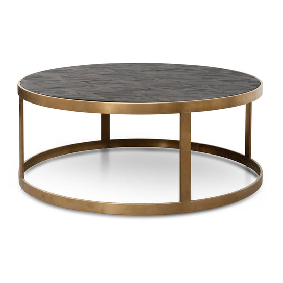 Alenzo Round Coffee Table - Black - Golden Base Coffee Table Nicki-Core   