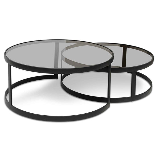 Sweeney Nested Grey Glass Coffee Table - Black Base Coffee Table K Steel-Core   