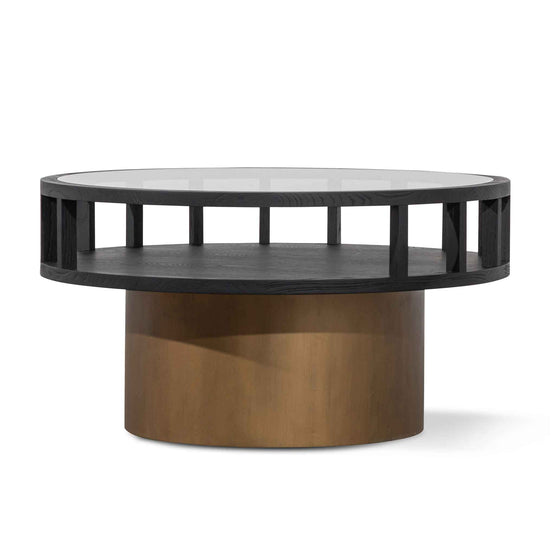 Siyana 86cm Round Black Coffee Table - Antique Golden Leg Coffee Table Nicki-Core   