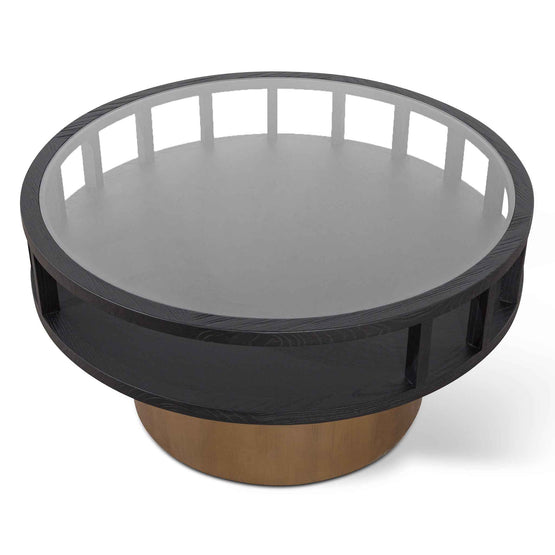 Siyana 86cm Round Black Coffee Table - Antique Golden Leg Coffee Table Nicki-Core   