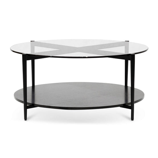 Rogan Round Grey Glass Coffee Table - Black Coffee Table IGGY-Core   