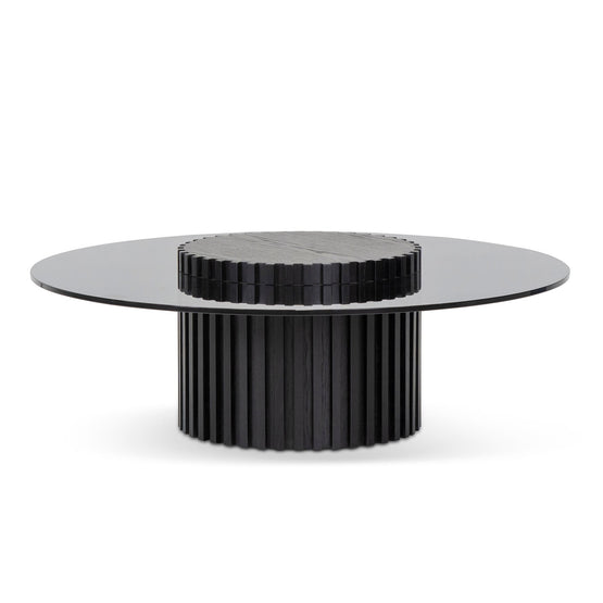 Lamar 1.1m Round Glass Coffee Table - Black Coffee Table Century-Core   