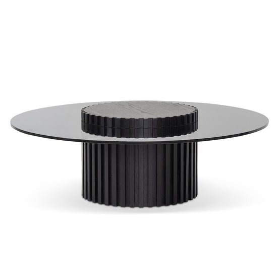 Lamar 1.1m Round Glass Coffee Table - Black Coffee Table Century-Core   