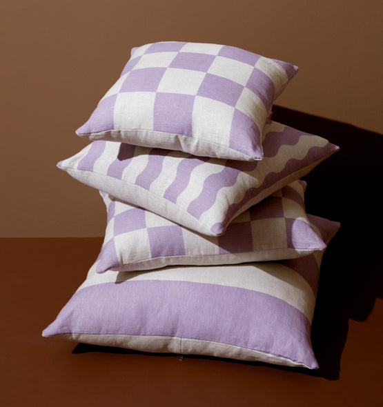 Set of 2 - Check 40cm Square Cushion - Lavender Cushion Warran-Local   