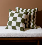Set of 2 - Check 40cm Square Cushion - Olive Cushion Warran-Local   