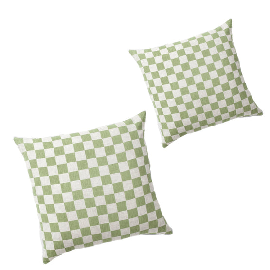 Set of 2 - Check 50cm Square Cushion - Lime Cushion Warran-Local   