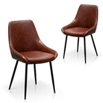 Set of 2 - Alfie Dining Chair - Cinnamon Brown PU Leather Dining Chair Sendo-Core   