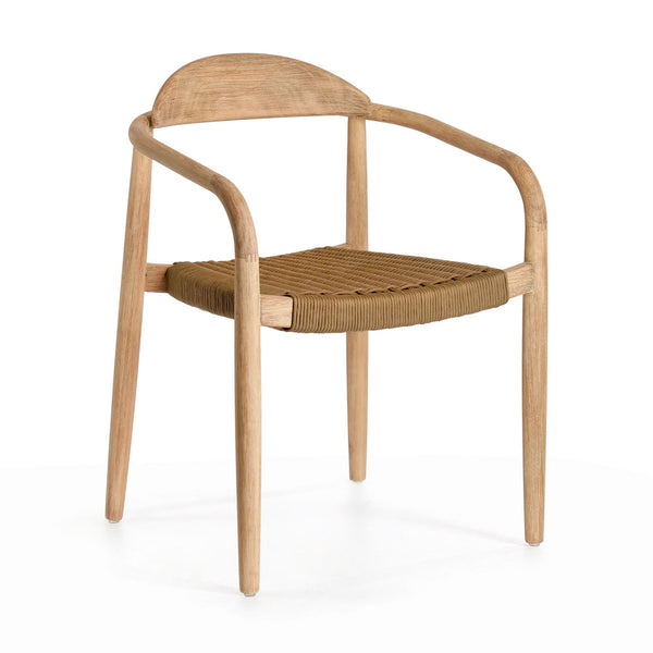 Eucalyptus Grandis Wood Dining Armchair, Natural Color with Beige Cushion