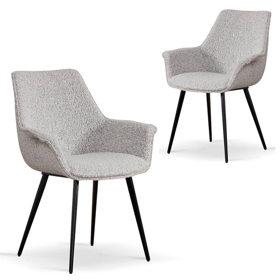Set of 2 - Nola Fabric Dining Chair - Pepper Boucle Dining Chair Sendo-Core   