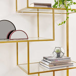Elle 1.2m Glass Shelving Unit - Gold Frame Shelves K Steel-Core   