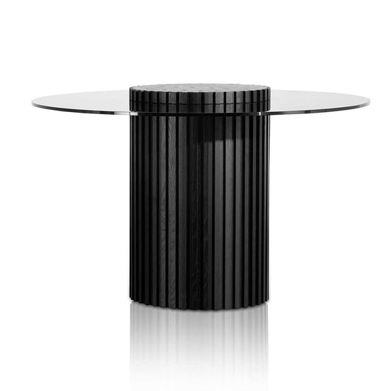 Lamar 1.2m Grey Glass Round Dining Table - Black Dining Table Century-Core   