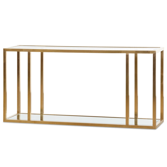 Burch 1.6m Glass Console Table - Brushed Gold Console Table Blue Steel Metal-Core   