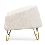 Lena Armchair - Ivory White Synthetic Wool with Golden Legs Armchair IGGY-Core   