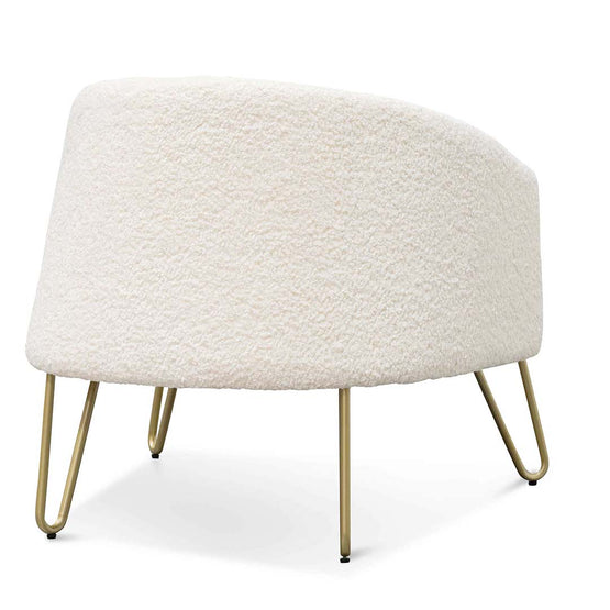 Lena Armchair - Ivory White Synthetic Wool with Golden Legs Armchair IGGY-Core   