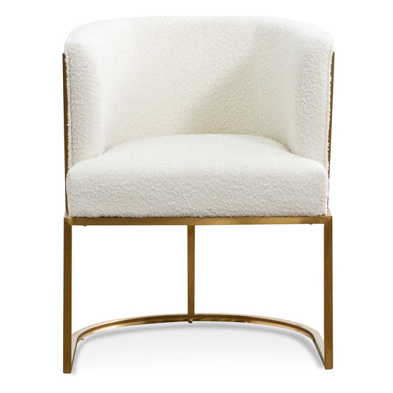Carma Ivory White Boucle Lounge Chair - Brushed Gold Armchair Blue Steel Sofa- Core   