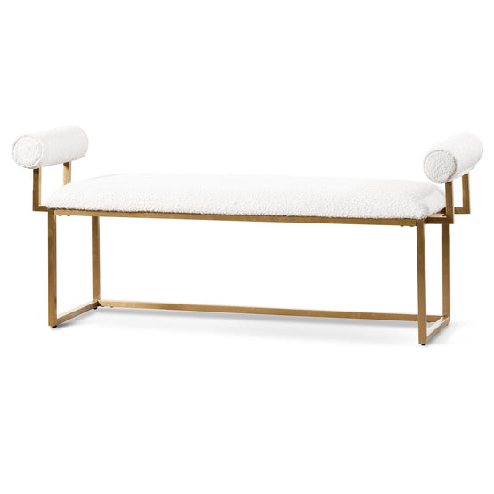 Florence Ivory White Boucle Bench - Brushed Gold Base Ottoman Blue Steel Sofa- Core   