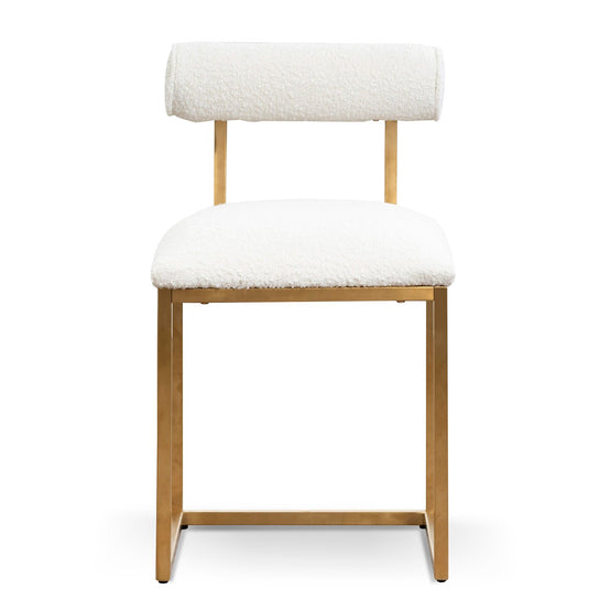 Prato Ivory White Boucle Occasional Chair - Brushed Gold Base Armchair Blue Steel Sofa- Core   