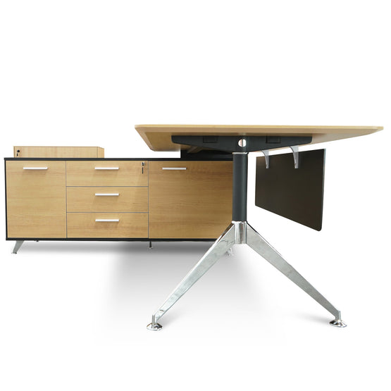 Excel 1.95m Left Return Black Executive Desk - Natural Top and Drawers Office Desk Sun Desk-Core   
