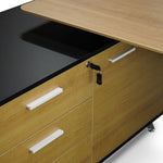 Excel 1.95m Left Return Black Executive Desk - Natural Top and Drawers Office Desk Sun Desk-Core   