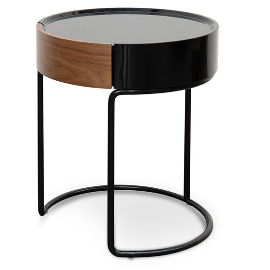 Marcos Scandinavian Round Side Table - Walnut - Black Side Table IGGY-Core   