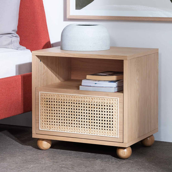 Haley Wooden Side Table with Rattan Front - Natural Bedside Table KD-Core   