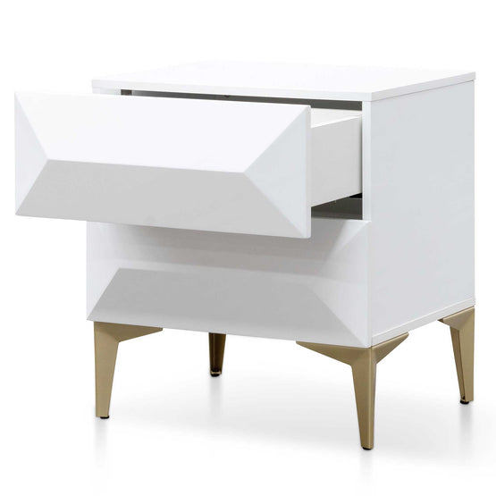 Olson Wooden Side Table - White with Gold Legs Bedside Table IGGY-Core   