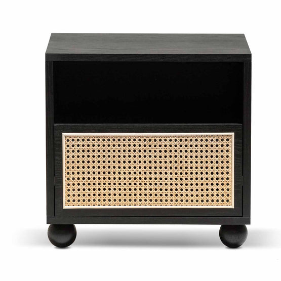 Haley Wooden Side Table with Rattan Front - Black Bedside Table KD-Core   