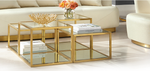 Set of 4 - Oxford 100cm Glass Coffee Table - Brushed Gold Base Coffee Table Blue Steel Metal-Core   