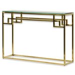Anderson 1.15m Console Glass Table - Brushed Gold Base Console Table Blue Steel Metal-Core   