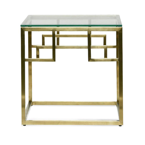 Anderson Side Table - Glass Top - Brushed Gold Base Side Table Blue Steel Metal-Core   