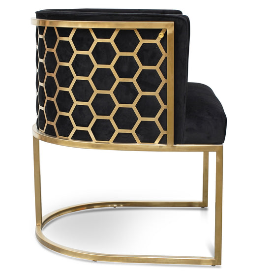 Carma Black Velvet Lounge Chair - Brushed Gold Armchair Blue Steel Sofa- Core   