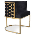 Carma Black Velvet Lounge Chair - Brushed Gold Armchair Blue Steel Sofa- Core   