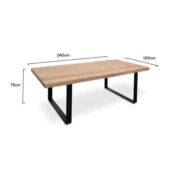 Dalton Reclaimed Wood Dining Table 2.4m - Rustic Natural - Upgraded Top Dining Table Reclaimed-Core   